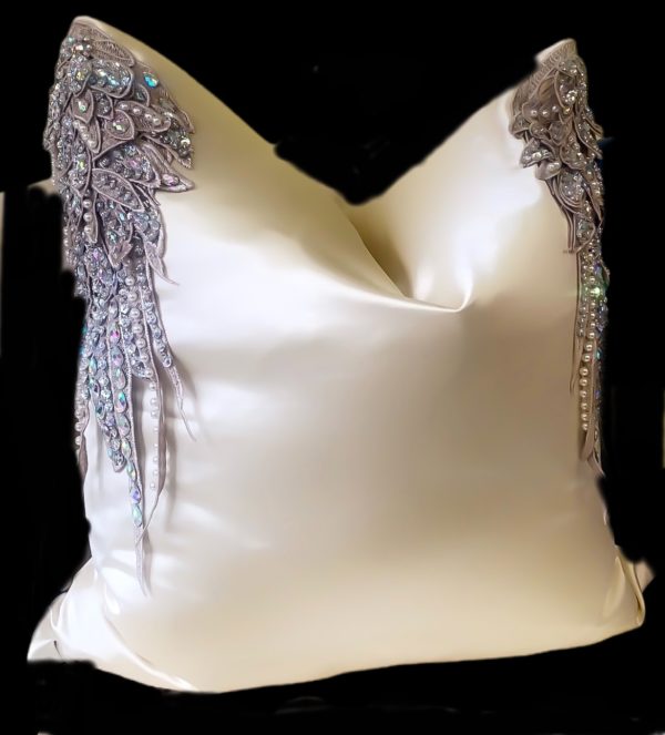 Epaulet corner embellished throw pillow 22x22